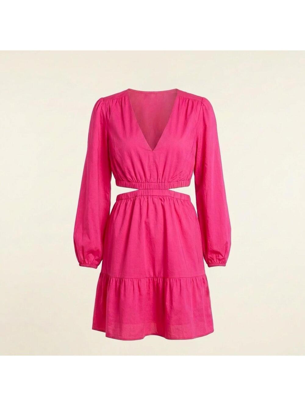 The Drop Sita Cut Out Dress Hot Pink 100% Cotton Long Sleeve Tiered Ruffle XXL
